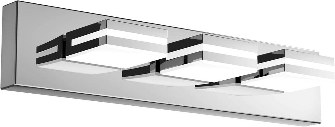 Modern LED Bathroom Light Fixtures, 22" 3-Light Chrome Vanity Light Over Mirror, 3000K/4000K/5000K Adjustable with Memory Function