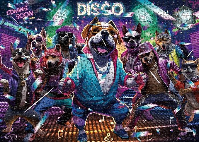 Funny Dog Puzzles 1000 Pieces for Adults, Animal Dogs Jigsaw Puzzles Hip Hop, Dance Puppy Bulldog Jigsaw Puzzle Collage Puzzles as Family Game