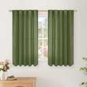 BGment Short Olive Linen Curtains 45 Inches Long for Cafe Windows, Dark Green Textured Drapes Decor for Kitchen Office Rod Pocket and Back Tab Sheer Light Filtering, 2 Panel, 42 Inch Wide Each Panel