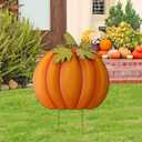 Glitzhome 37.5"H Fall Decorative Yard Signs with Stakes, Oversized Metal Pumpkin Garden Yard Stake for Home Lawn Yard Pathway Front Door Fall Harvest Thanksgiving Wall Hanging Decor