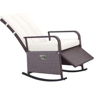 Outsunny Wicker Outdoor Rocking Chair, Patio Recliner with Adjustment Backrest, PE Rattan Lounge Chair with Adjustable Footrest and Cushions for Garden, Backyard, Porch, Beige (Multi Color)