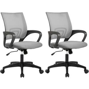 BestOffice | Ergonomic Office Chair | Mid-Back Swivel Desk Chair | Breathable Backrest & Lumbar Support | Adjustable Height | Sponge Seat | Rolling Wheels | Grey | for Adults & Women | Pack of 2