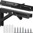 TOOINKCV 2 Pcs Folding Shelf Brackets, 10 Inch Heavy Duty Floating Triangle Shelf Brackets, Collapsible Shelves Brackets, Wall Mounted L Table Hinges Brackets for Bench Table with Screws (10 Inch)