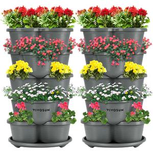VIVOSUN 2-Pack 5 Tier Vertical Gardening Stackable Planter for Strawberries, Flowers, Herbs, Vegetables, Grey (Gray)
