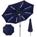 AckMizz 11FT Solar Umbrella Outdoor - Lighted Solar Patio Umbrella with 40 LED Lights Waterproof UV Protection, Table Umbrella with Tilt for Pool, Porch, Garden, Deck, Backyard - Navy Blue