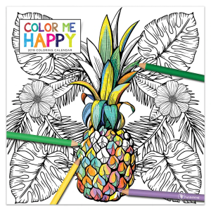 2019 Coloring Calendar: Color me Happy, 12x12 Inch Monthly Calendar, Adult Coloring Book Theme, With 4-Month 2020 Bonus Spread