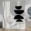 Black Gray Bohemian Shower Curtain for Bathroom Decor Abstract Moon Striped Geometry Pattern Bathroom Curtains 60x72 Inch with Hooks Modern Waterproof Bathroom Shower Decor Accessory Set, 60W x 72H