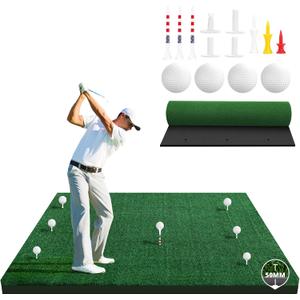 Golf Hitting Mat 4x5 FT, 35mm Nylon Grass & 15mm Cushioned EVA Base with 4 Balls, 4 Patented Multi-Function Ball Tees & 6 Ball Studs, Lightweight for Indoor/Outdoor/Simulator, 500000 Shots