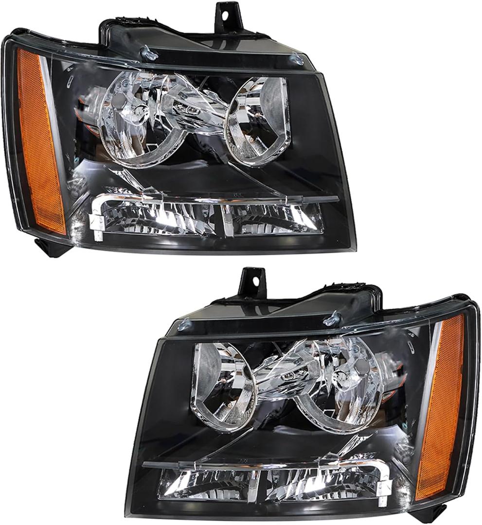 labwork Headlight Assembly Replacement for Suburban Tahoe Avalanche 2007-2014 Projector Headlamp for Driver and Passenger Side Black Housing