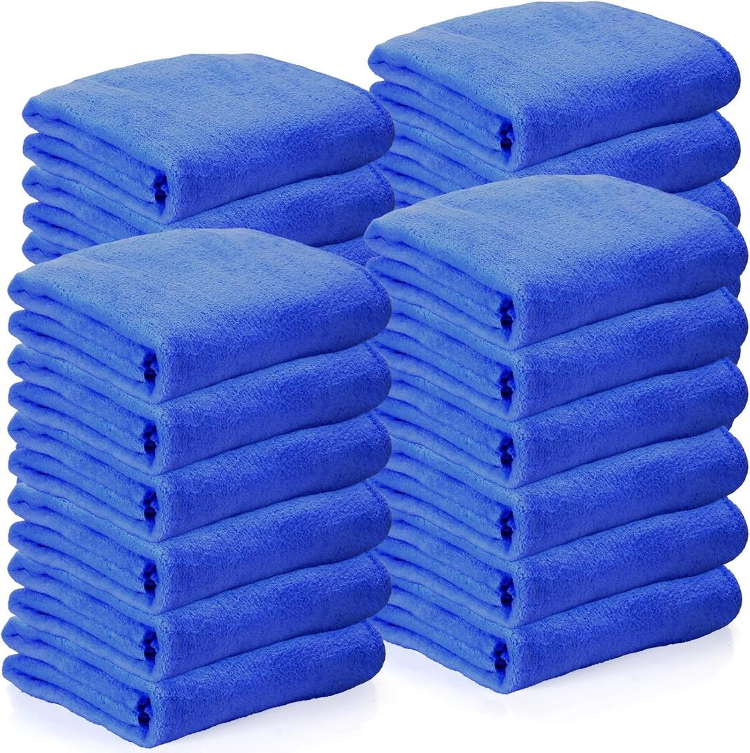 Newwiee 24 Pcs Bath Towels Bulk Coral Velvet Microfiber Bath Towels Set 28 x 55 Inch Large Absorbent Multipurpose Quick Drying Soft Body Towel for Shower Bathroom Beach Fitness Yoga Sports Spa(Blue)