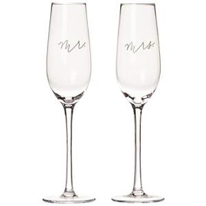 Pearhead Mr. & Mrs. Champagne Flute Set - Elegant His and Hers Wedding Toasting Glasses for Unforgettable Celebrations, Bridal Shower and Registry Idea, Tall Wine Glasses for Bride and Groom