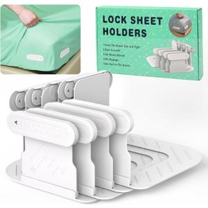 Bed Sheet Holders for Corners, 4Pcs Sheet Holders Keep Sheets Firm&Tight, Lock Sheet Holders, Heavy Duty Fitted Sheet Holders, Sheet Clips, Fit All Mattress Sizes, Easy Installation