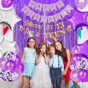 Purple 13th Birthday Decorations for Girls - Party Supplies With Cake Topper, Number 13 Foil Balloon, Year Old Celebration