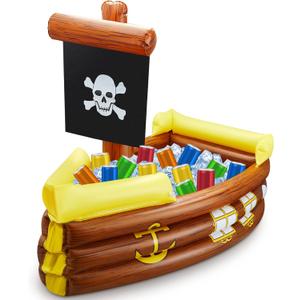 Inflatable Pirate Ship Cooler Halloween Inflatable Cooler for Halloween Birthday Party Decorations Pool Party Supplies Food Tray Beverage Serving Containers Ice Holder
