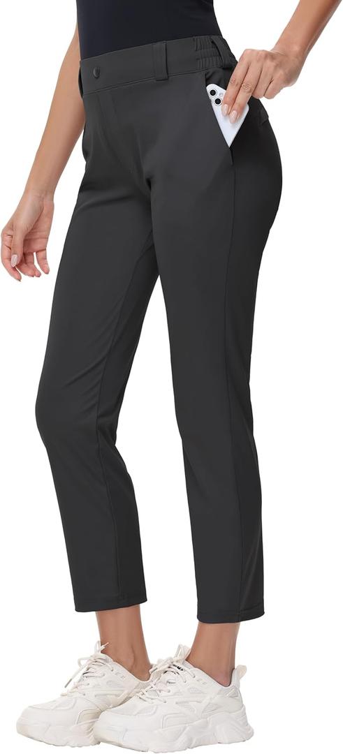 Women's Stretch Golf Pant - 7/8 Ankle Work Travel Teacher Casual Business Sweatpants with Belt Loops Zip Pockets UPF50 (X-Large, 01-black)
