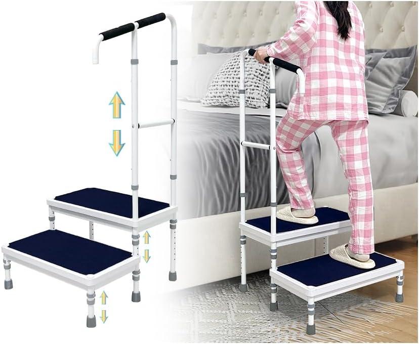 Bed Steps for High Beds for Adults Step Stool for Bedside Foot Stepping with Handle Elderly Senior Aids Daily Living Heavy Duty Adjustable Platform Steps for Kitchen, Car, Bathtub (Stool - 21.6)