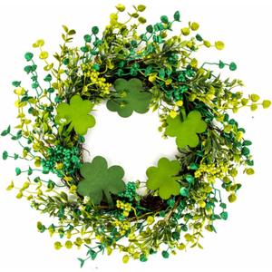 20" St Patricks Day Wreath Front Door, Shamrock Decorations Artificial Wreath Lucky Shamrock Spring Summer Party Decor Outdoor/Indoor Farmhouse Front Porch Wall Window