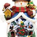 MOMENTS IN TIME Snowman with Animated Christmas Village Scene LED Lighted Musical Holiday Decoration with Moving Train Adapter Included 18.7 Tall Festive Home Decoration