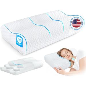 Cervical Neck Pillow Queen Size - Sandwich Dynamic Memory Foam Pillow for Sleeping, Adjustable Contour Ergonomic Orthopedic Cooling Pillow for Side, Back & Stomach Sleepers Soft