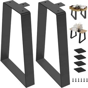 16 Inch Bench Legs, Trapezoid Metal Table Legs Heavy Duty Furniture Feets for DIY Desks, Black Metal End/Side Tables,Benches, Sofa, Set of 2 (H16 x W11, Black)