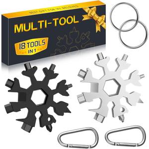 Stocking Stuffers for Men - Snowflake 18 in 1 Multitool Christmas Gifts, 2 Pack Multi Tools for Dad from Daughter Son, Gifts for Father Husband Him (Silver+Black)
