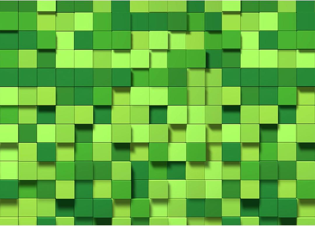 8X6FT Cube Pattern Photo Backdrop Green Square Party Photography Background Event Decoration Backdrop Cartoon Theme Birthday Party Wedding BY316
