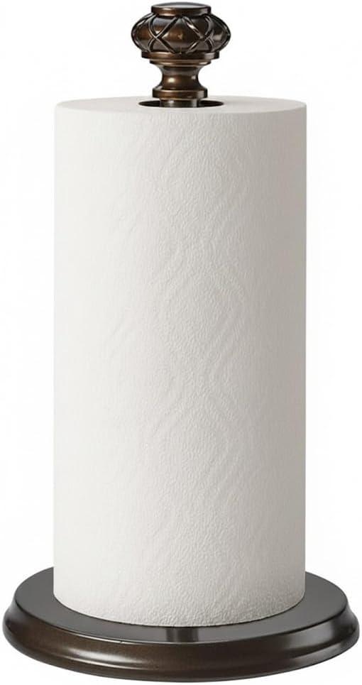 Paper Towel Holder Stand for Countertop, Decorative Freestanding Paper Towel Holder with Non-Slip Weighted Base, Heavy-Duty & Durable, Fits Regular & Jumbo Rolls, Oil Rubbed Bronze (Vertical)