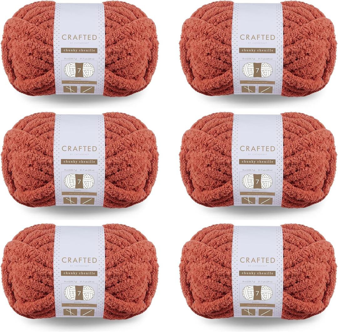 Crafted by Catherine Chunky Chenille Yarn - 6 Pack (8 oz / 227 g, 31.7 Yards Each Skein), Clay, Gauge 7 Jumbo
