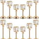 Set of 3 Cup Crystal Tealight Candle Holders, Centerpieces for Table Wedding Centerpieces Crystal Decorative Tealight Candle Dining Table Candle Holder Decor for Party (Set of 12 (3 Sizes), Gold)