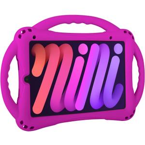 TopEsct Kids Case for iPad mini 7 (A17 Pro) 2024 /iPad Mini6 2021, Shockproof Silicone Cover with Handle Stand for 8.3" iPad mini 6th/7th Gen, Purple
