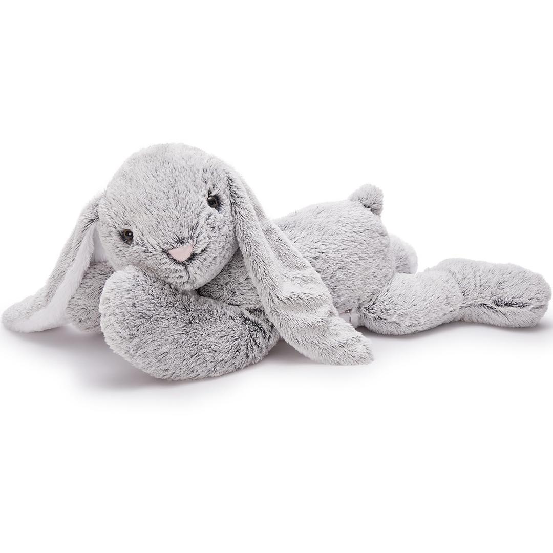 Large grey plush stuffed animal rabbit with long, floppy ears