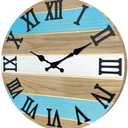 Blue Solid Wood Wall Clocks for Living Room Decor Round Farmhouse Wall Clocks Battery Operated 16 Inches or Large Rustic Wall Clock Silent Non Ticking