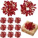 6 Inch x 12 Counts Red Velvet Ribbon Bow with Golden Back Curly Bows for Gift Wrapping, Wedding, Baby Shower, Self Adhesive Valentine Bows for Presents, Baskets, Wine Bottles, Treat Bags