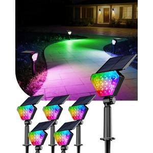 T-SUN Solar Lights Outdoor Waterproof IP65, 6Pack LED Solar Spot Lights Color Changing IP65 Waterproof Smart Auto On/Off for Outside Landscape Garden Yard Lawn Pathway Patio Driveway