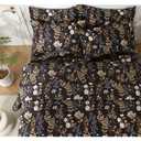 WONGS BEDDING Black and Gold Comforter Set Queen Size,7 Pieces Floral Bed in a Bag Botanical Microfiber Bedding Comforter Sets Soft Lightweight Bed Set with Sheet, Pillowcases & Shams