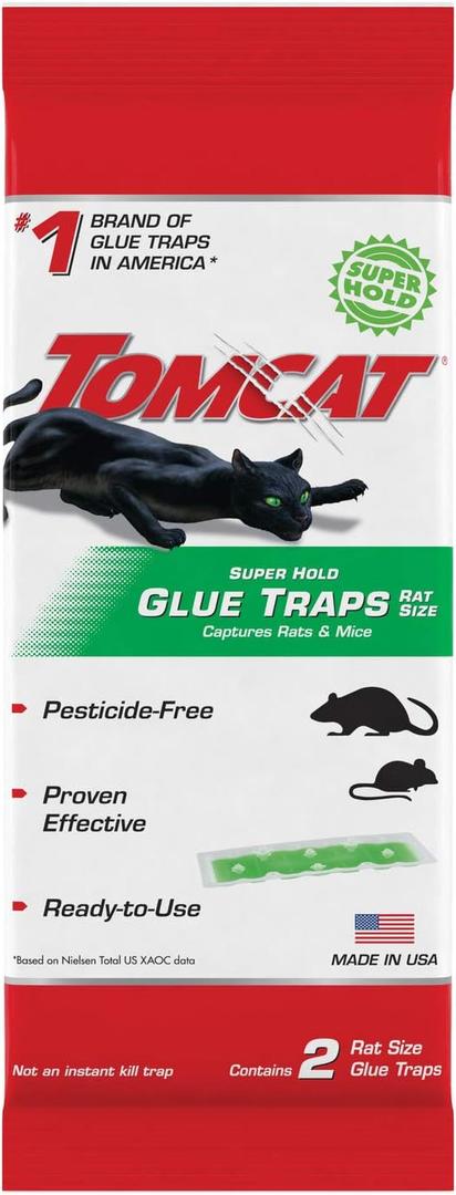 Tomcat Super Hold Glue Traps Rat Size for Rats, Mice, Snakes, Cockroaches, Spiders, and Scorpions, Ready-To-Use, 2 Traps (1-pack)