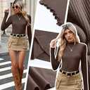 3 Pack Women's Cotton Long Sleeve Mock Turtleneck Tops Ribbed Lettuce Trim Slim Fit Shirts Thermal Base Layer (Large)