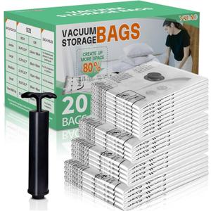 Vacuum Seal Bags for Clothing- 20 Pack 4 Sized Vacuum Storage Bags with Hand Pump, Space Saver Organisers for Travel Luggage Clothes Blankets Comforters (4Jumbo，4L4M8S)