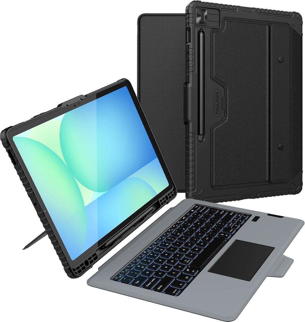 Nillkin for Samsung Galaxy Tab S10 FE Plus 13.1" Case with Detachable Keyboard, 7-Color Backlit, Trackpad, S Pen Holder, Rugged Keyboard Case for Samsung Tablet S10 FE+, Portrait/Landscape Modes