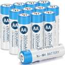 NiMH Rechargeable AA Batteries, 2800mAh High Capacity 1.2V NiMH Double A Batteries, Pre-Charged Solar Battery for Solar Lights, Pathway Lights, and Home Devices 