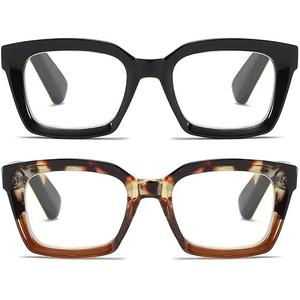 Readers for Women Oprah Style Square Reading Glasses with Spring Hinge Blue Light Blocking for Men Ladies, Pack of 2