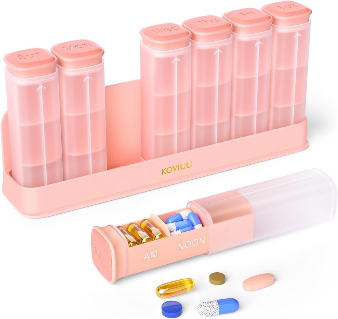 KOVIUU Weekly Pill Organizer 3X a Day, Detachable Pill Box 7 Day, Large 3 Times Daily Pill Case, Travel Pill Container Holder, Week Medication Dispenser Pillbox for Vitamin Supplement Medicine, Pink