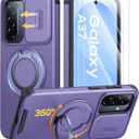 JAME for Samsung Galaxy A37/A36/A56 5G Case, Ring Holder Stand Kickstand, Slide Camera Cover, 2 Screen Protectors, Dual-Layer Shockproof Protective, Magnetic Accessory Friendly Phone Case, Purple