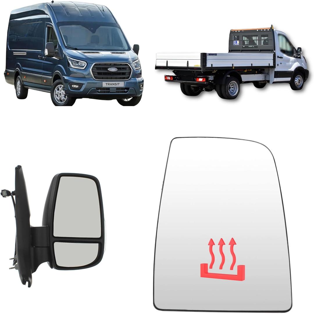 Aligoparts For Ford Transit 2014-2025 T150 T250 T350 MK8 Passenger Right Side Upper Mirror Glass Heated with Backing Plate & 2 Metal Clips - Replacement for CK4Z17K707D