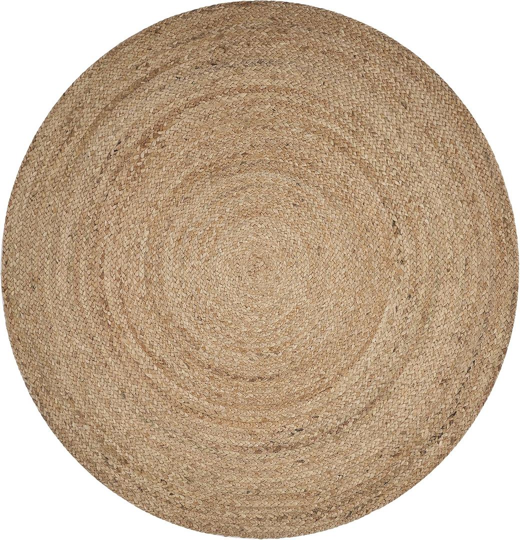 LR Home Natural Jute 4ft Round Area Rug for Home Decor | Braided Rugs for Living Room, Bedroom, Playroom | Modern Boho Farmhouse Indoor Carpet for Room Decor | Tan/Beige