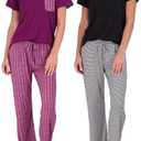 Real Essentials 2 Pack: Women's Pajama Set - Choose from Short Sleeve with Pocket or Long Sleeve without Pocket, Size M