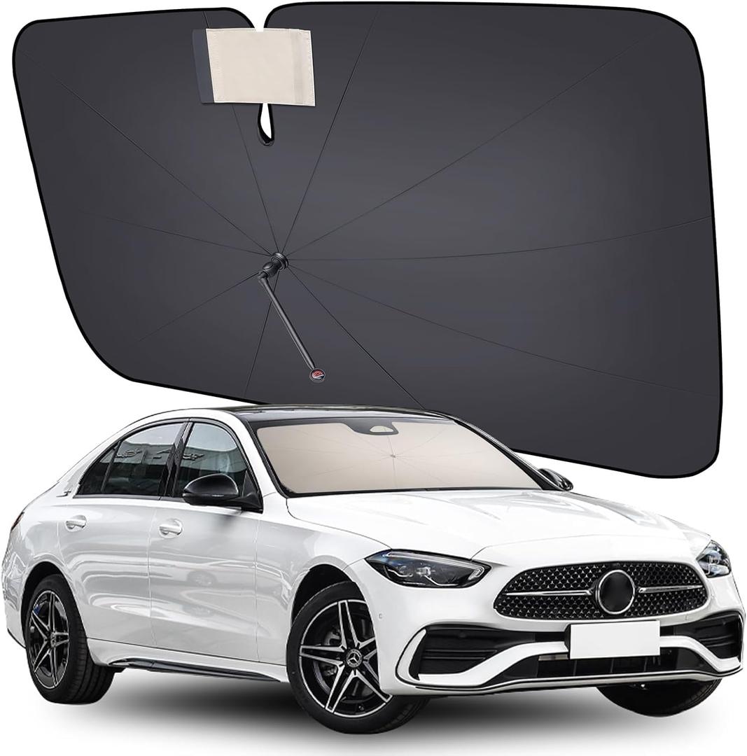 [2025 Upgrade] Coverado Windshield Sun Shade, UPF80+ Sunshade for Car Windshield Blocks Heat & UV Rays, Thickened Vinyl Coating Keep Cool Protect Interior, M 57x32 for Sedans/SUVs
