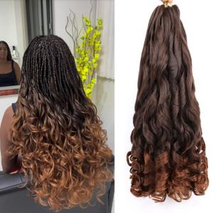 French Curl Braiding Hair 24 Inch Curly Braiding Hair Pre Stretched 8 Packs French Curl Crochet Braids for Box Braids with Curly Ends for Black Women (T30)