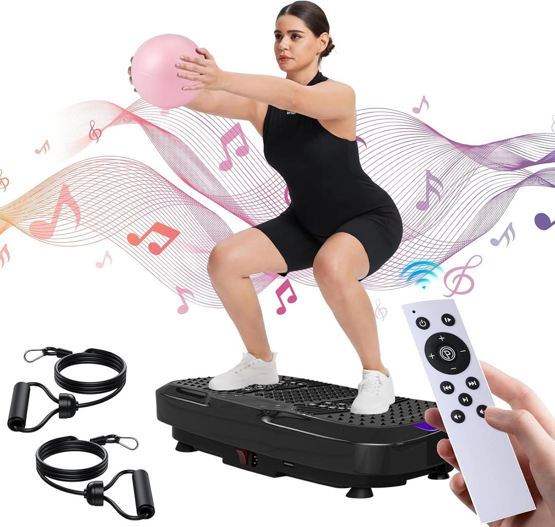 Heavy Duty Vibration Plate Exercise Machine, 440 lb, 200W, Bluetooth & LED, Black