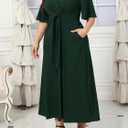 Ekaliy Women's Elegant Wedding Guest Dress Adjustable Tie Front V Neck Ruffle Sleeve A Line Formal Maxi Church Dresses (Green, M)